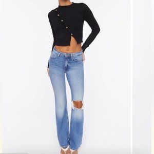 Forever 21 Premium Flare Jeans Ripped Hemp Blend Size 27